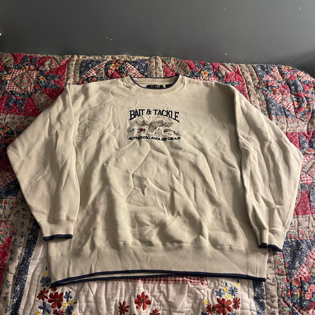 Bait And Tackle Tan Fishing Sweatshirt Size Xl